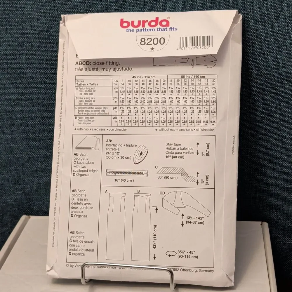Burda 8200 Misses Strapless Evening Gown Pattern Wedding Dress Sz 8 20 Uncut